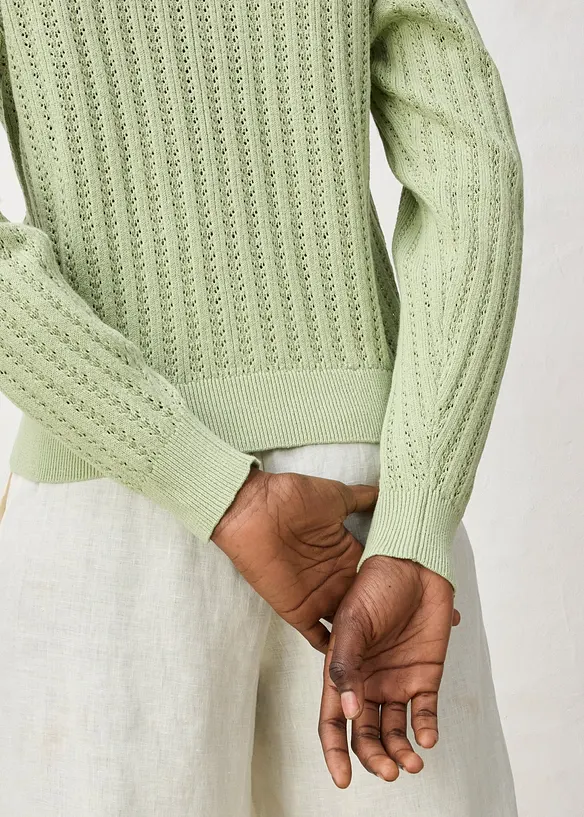 Ajour-Strickjacke mit Leinenanteil, bonprix