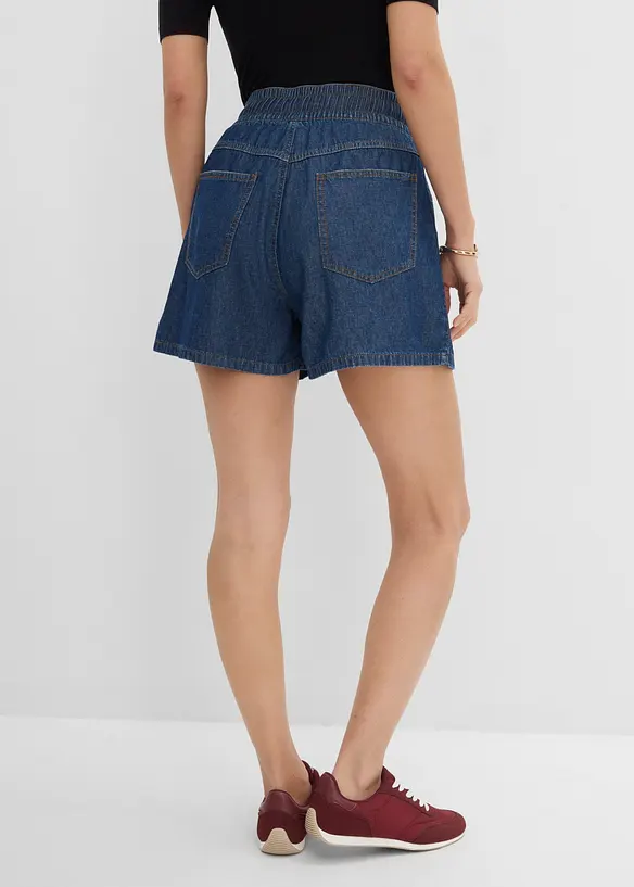 Short en jean avec taille haute &eacute;lastiqu&eacute;e, bonprix