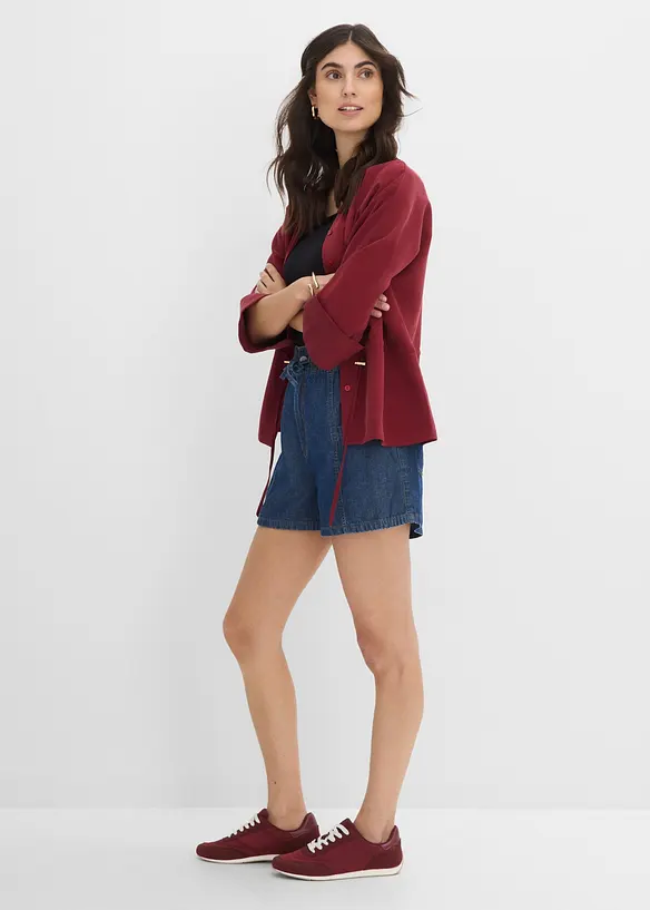 Short en jean avec taille haute &eacute;lastiqu&eacute;e, bonprix