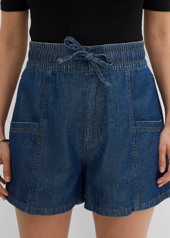 Short en jean avec taille haute &eacute;lastiqu&eacute;e, bonprix