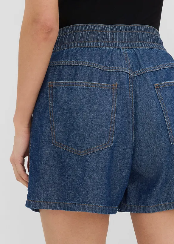 Short en jean avec taille haute &eacute;lastiqu&eacute;e, bonprix