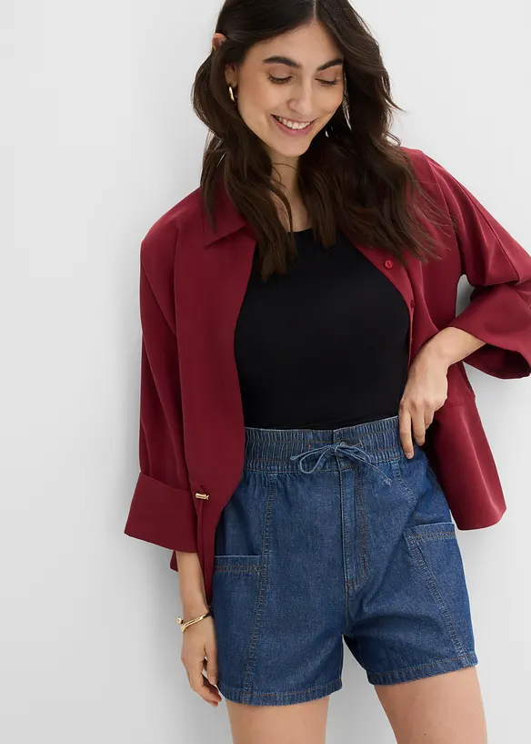 Short en jean avec taille haute &eacute;lastiqu&eacute;e, bonprix