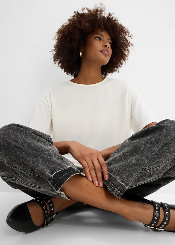 Jean ballon taille mi-haute, doux et cropped, bonprix