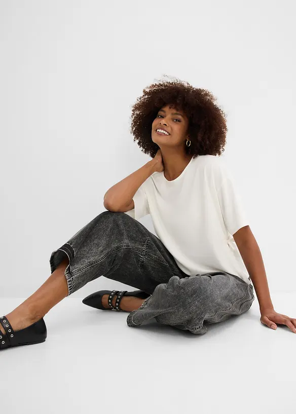 Jean ballon taille mi-haute, doux et cropped, bonprix