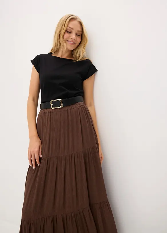 Maxi-Stufenrock aus strukturierter Viskose, bonprix