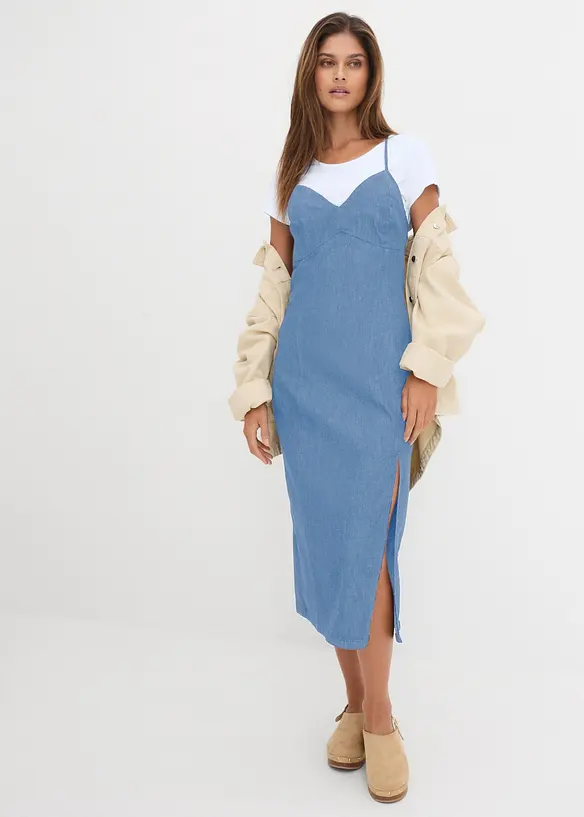 Robe en jean fendue, bonprix