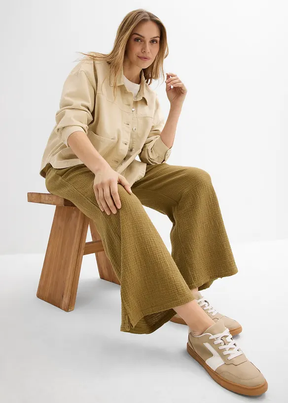 Pantalon palazzo l&eacute;ger en gaze de coton, bonprix