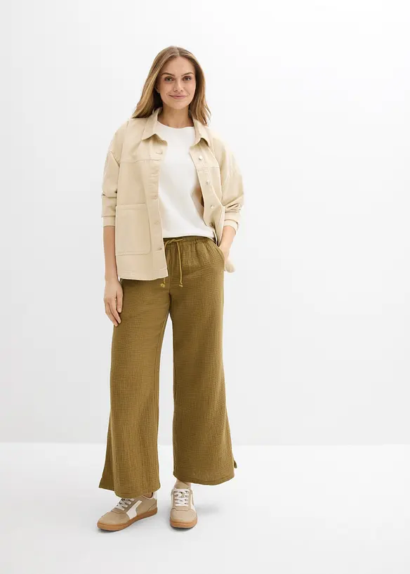 Pantalon palazzo l&eacute;ger en gaze de coton, bonprix