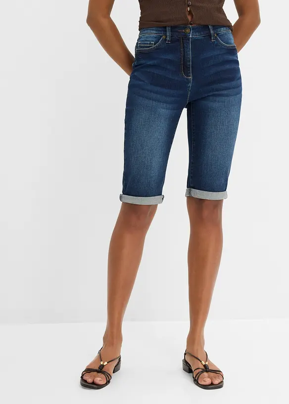 Bermuda en jean, taille mi-haute &eacute;lastiqu&eacute;e, bonprix