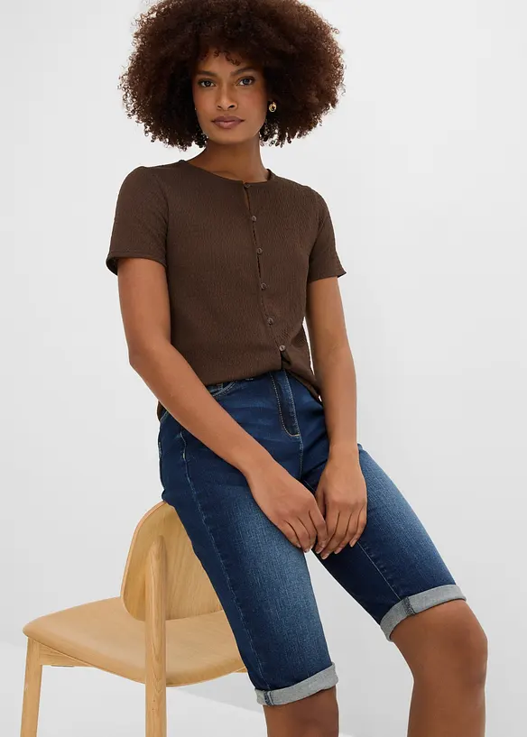 Bermuda en jean, taille mi-haute &eacute;lastiqu&eacute;e, bonprix