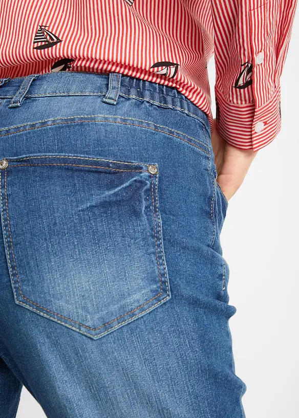 Bermuda en jean &agrave; revers, taille mi-haute, bonprix