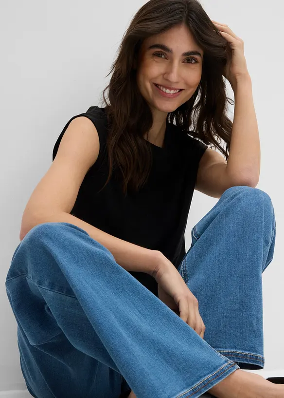 Jean large &agrave; taille mi-haute &eacute;lastiqu&eacute;e, bonprix