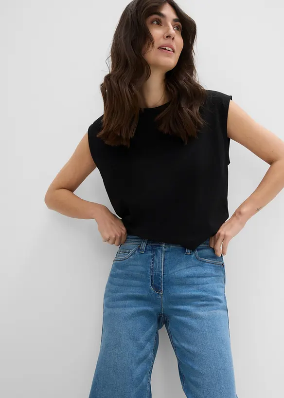 Jean large &agrave; taille mi-haute &eacute;lastiqu&eacute;e, bonprix