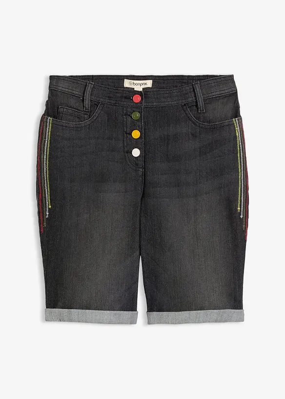 Jeans Bermuda Mid Waist mit Stickerei und Bequembund, bonprix