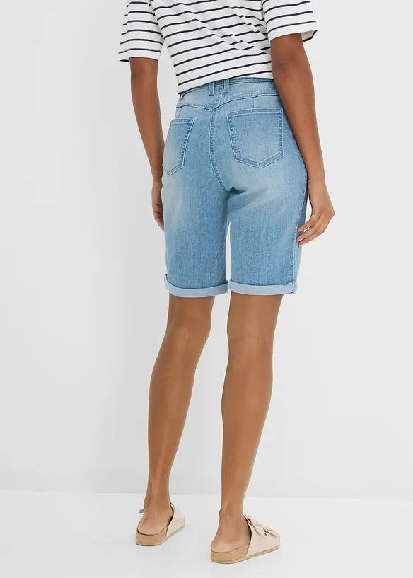 Bermuda en jean avec broderie, taille mi-haute &eacute;lastiqu&eacute;e, bonprix