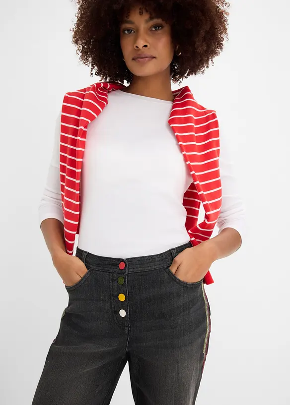 Jeans Bermuda Mid Waist mit Stickerei und Bequembund, bonprix