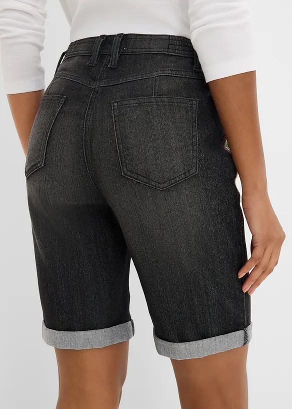 Jeans Bermuda Mid Waist mit Stickerei und Bequembund, bonprix