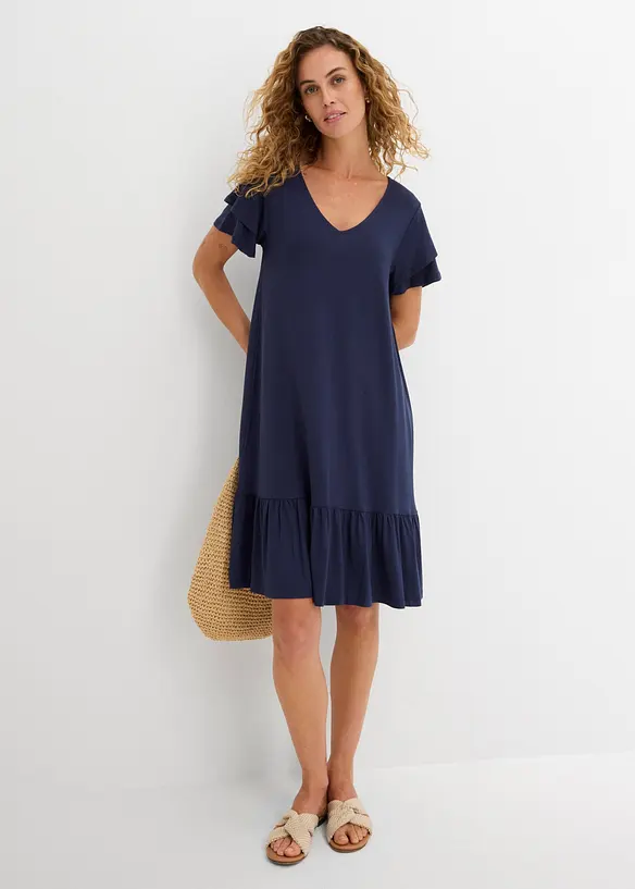 Robe en jersey viscose &agrave; volants, bonprix
