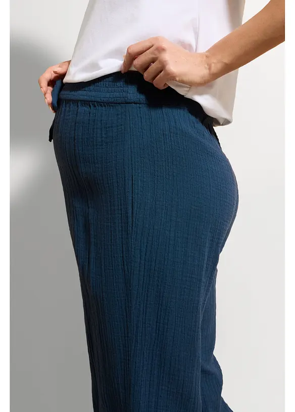 Pantalon de grossesse confortable &agrave; taille smock&eacute;e, gaze 100% coton, bonprix