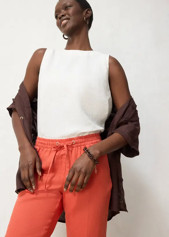 Pantalon taille &eacute;lastiqu&eacute;e 100% lin, bonprix