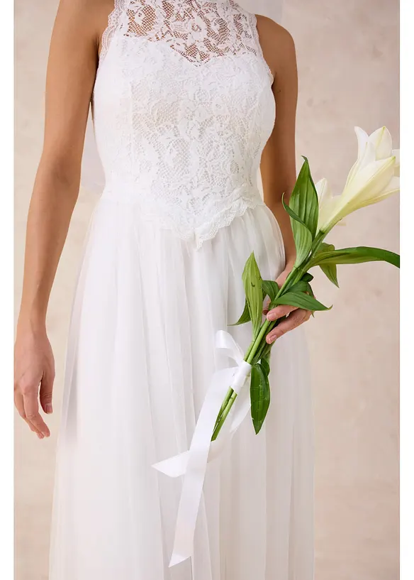 Robe de mari&eacute;e en tulle et dentelle, bonprix