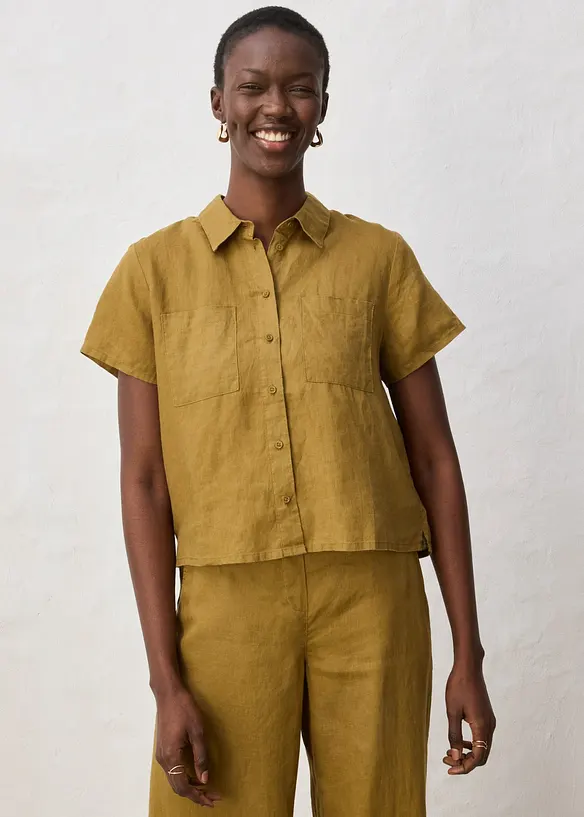 Weite Kurzarmbluse aus reinem Leinen, bonprix