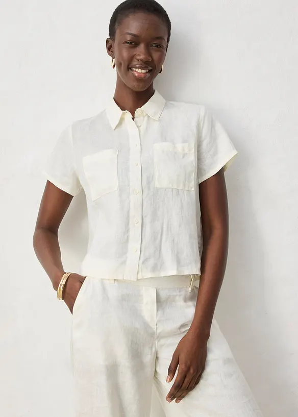 Chemisier manches courtes 100% lin, bonprix