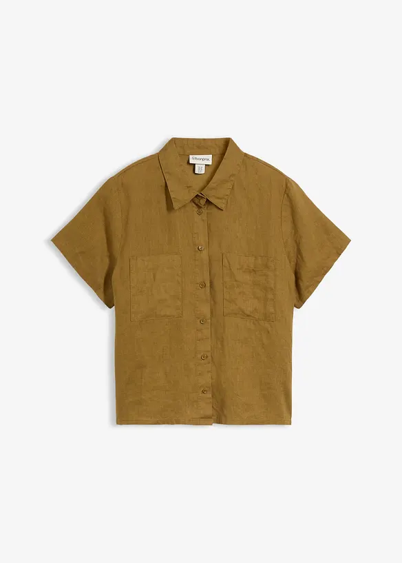 Weite Kurzarmbluse aus reinem Leinen, bonprix