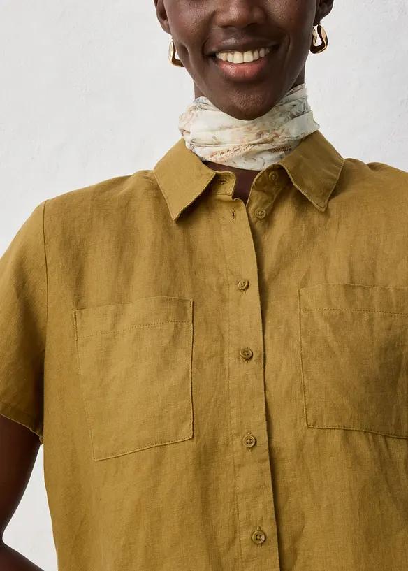 Weite Kurzarmbluse aus reinem Leinen, bonprix