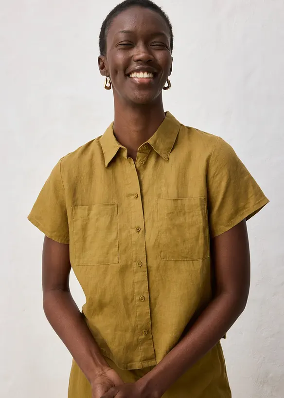 Weite Kurzarmbluse aus reinem Leinen, bonprix