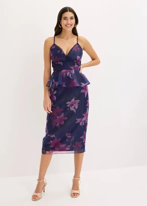 Cocktailkleid aus zartem T&uuml;ll mit H&auml;kel-Besatz, bonprix