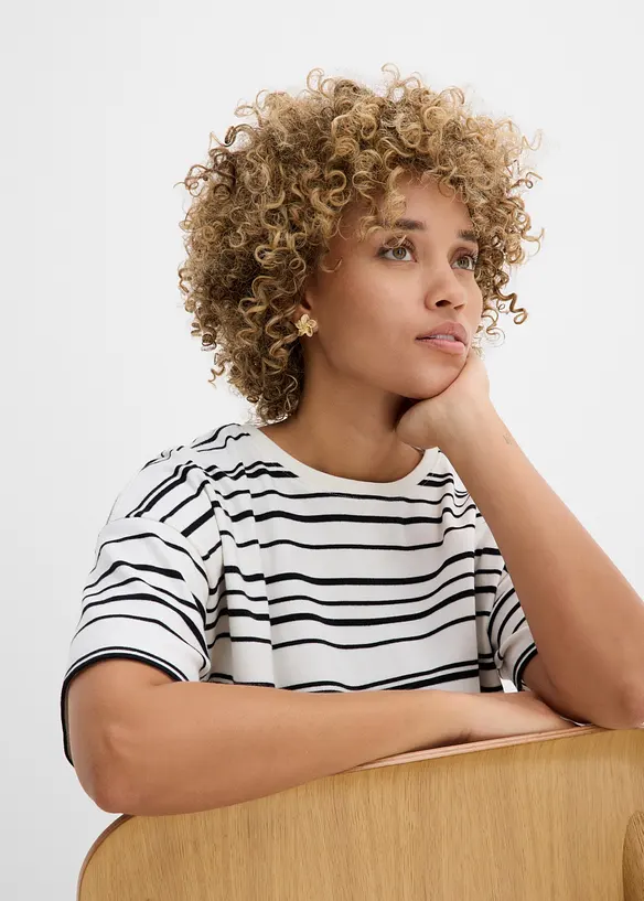 Gestreiftes T-Shirt aus reiner Baumwolle, bonprix