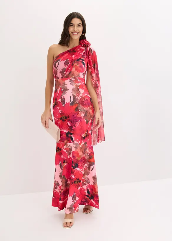 Abendkleid mit One-Shoulder und Blumen-Applikation, bonprix