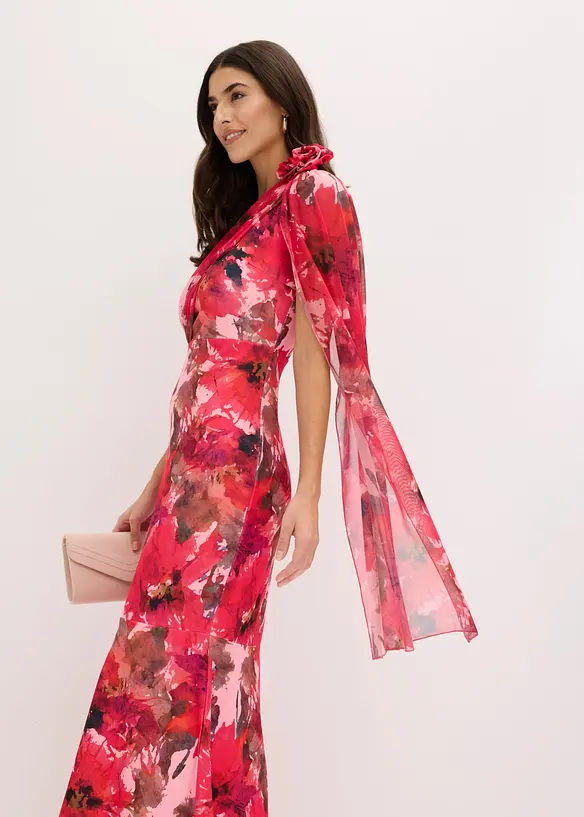 Abendkleid mit One-Shoulder und Blumen-Applikation, bonprix