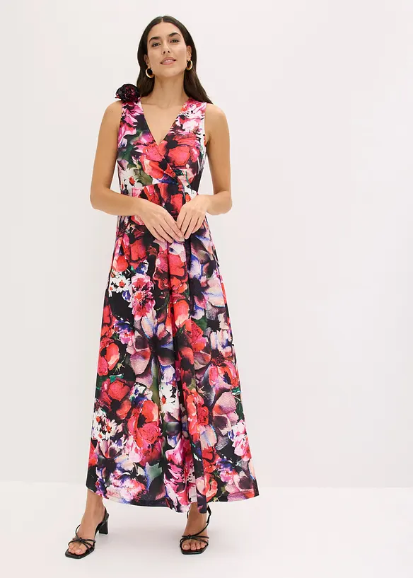 Abendkleid aus strukturiertem Crepe mit Blumen-Applikation, bonprix