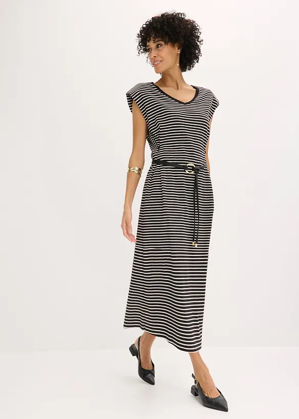 Gestreiftes Jerseykleid mit Weitenregulierung in der Taille, bonprix
