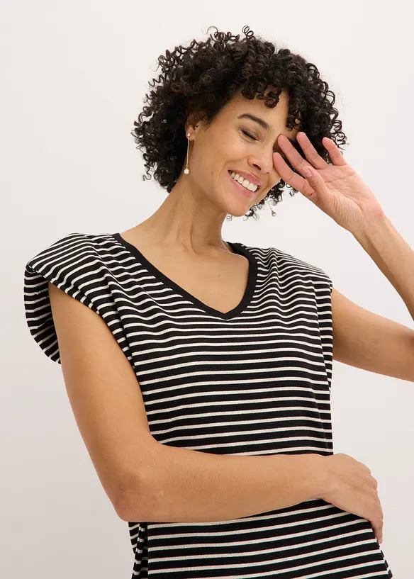 Gestreiftes Jerseykleid mit Weitenregulierung in der Taille, bonprix