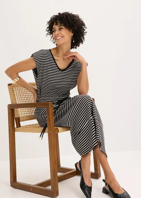 Gestreiftes Jerseykleid mit Weitenregulierung in der Taille, bonprix