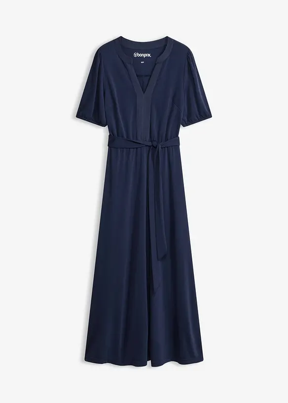 Midikleid aus Viskose-Pikee mit Satinbesatz, bonprix