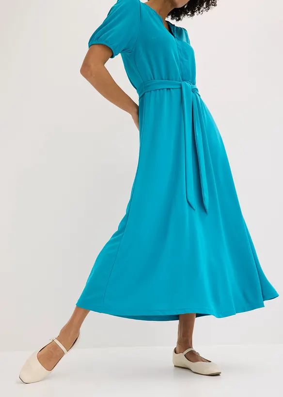 Midikleid aus Viskose-Pikee mit Bindeg&uuml;rtel (2-tlg.Set), bonprix