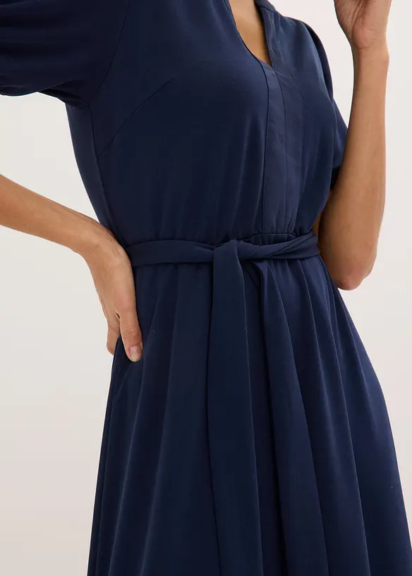 Midikleid aus Viskose-Pikee mit Satinbesatz, bonprix