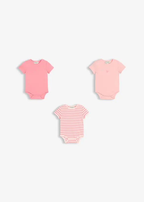 Lot de 3 bodys manches courtes en coton, bonprix