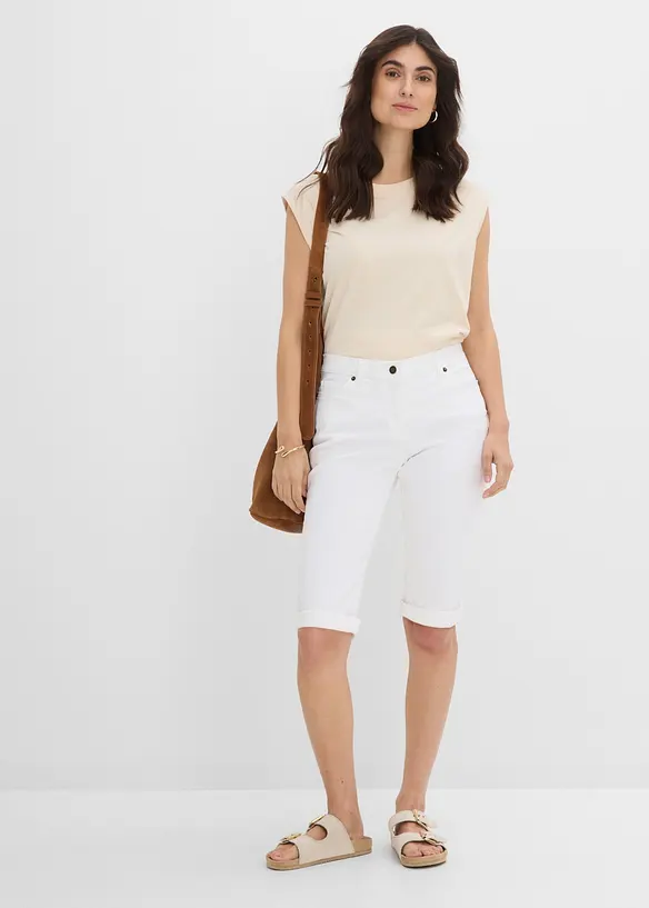 Bermuda en jean &agrave; revers, taille mi-haute, bonprix