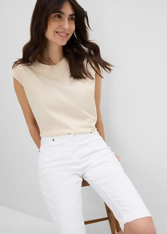 Bermuda en jean &agrave; revers, taille mi-haute, bonprix