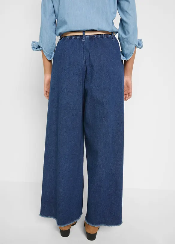 Jupe-culotte large en jean, taille &eacute;lastiqu&eacute;e, bonprix