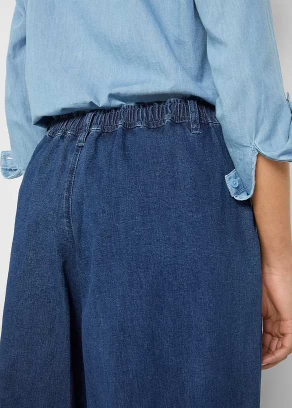 Jupe-culotte large en jean, taille &eacute;lastiqu&eacute;e, bonprix