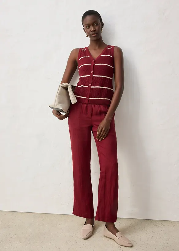 Ajour-Strickweste mit Leinenanteil, bonprix