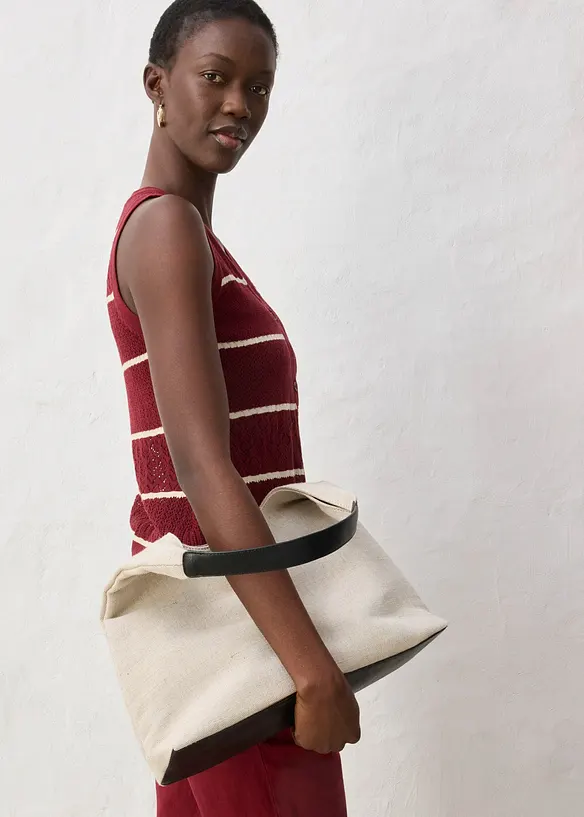 Ajour-Strickweste mit Leinenanteil, bonprix