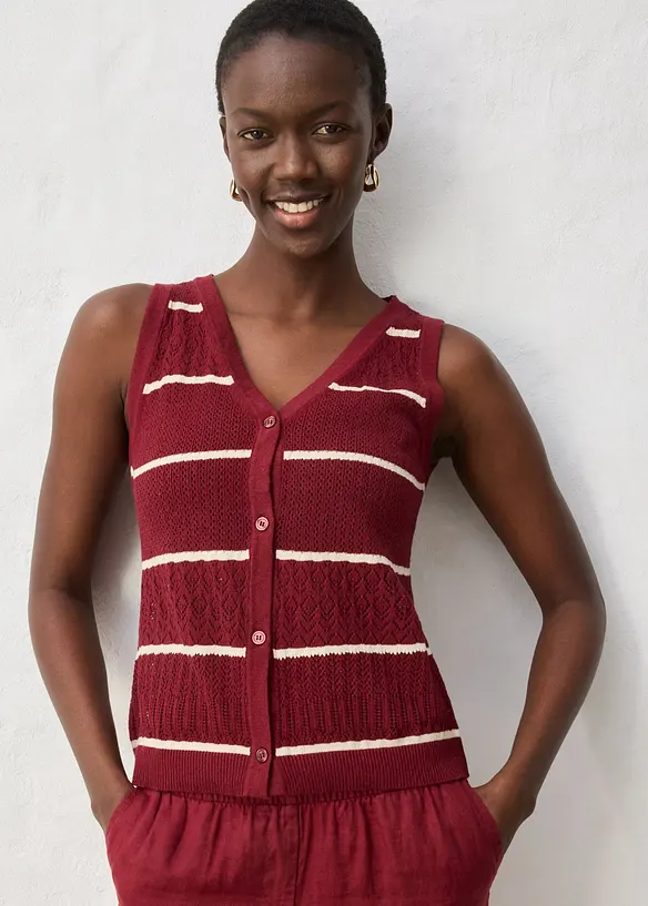 Ajour-Strickweste mit Leinenanteil, bonprix