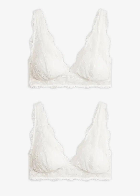 Lot de 2 soutiens-gorge bralette en dentelle, sans armatures, bonprix